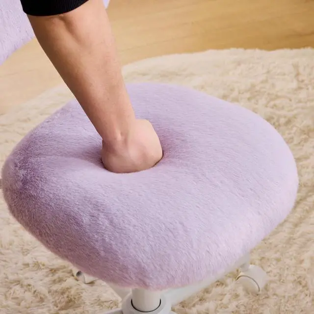 Alt view image 6 of 7 - Small Swivel Vanity Chair with Wheels & Back,15° Reclining Makeup Chair, Cute Armless Home Office Desk Chair for Learning or Bedroom, Mute Computer Chair for Girls or Kids,Plush Fur,Purple