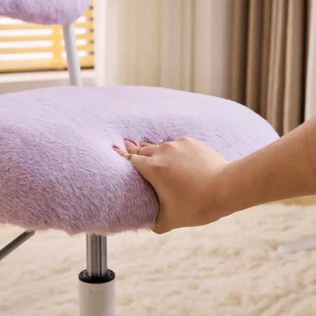 Alt view image 7 of 7 - Small Swivel Vanity Chair with Wheels & Back,15° Reclining Makeup Chair, Cute Armless Home Office Desk Chair for Learning or Bedroom, Mute Computer Chair for Girls or Kids,Plush Fur,Purple