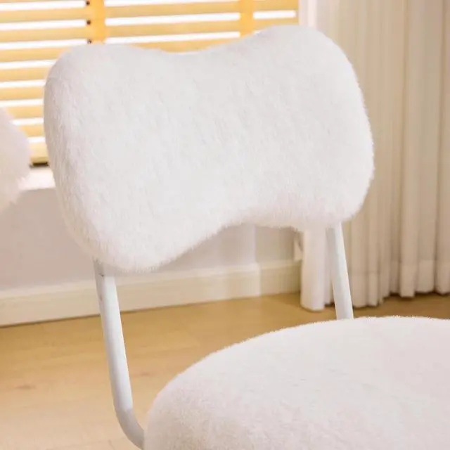Alt view image 5 of 7 - Small Swivel Vanity Chair with Wheels & Back,15° Reclining Makeup Chair, Cute Armless Home Office Desk Chair for Learning or Bedroom, Mute Computer Chair for Girls or Kids,Plush Fur,Beige
