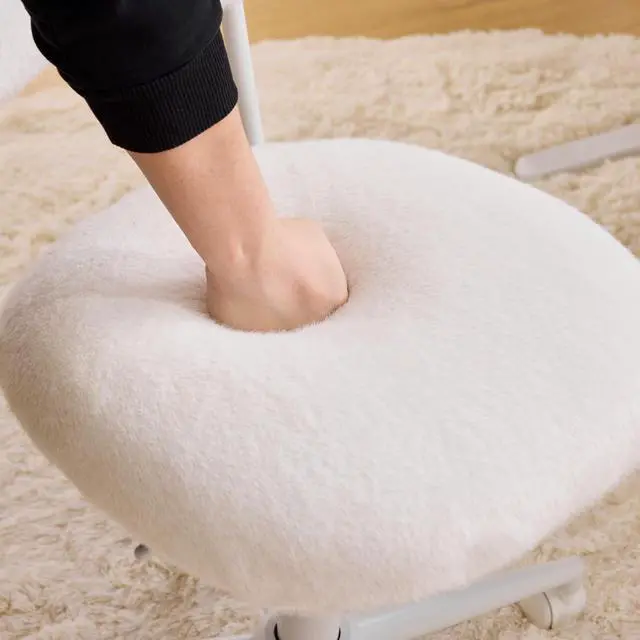 Alt view image 7 of 7 - Small Swivel Vanity Chair with Wheels & Back,15° Reclining Makeup Chair, Cute Armless Home Office Desk Chair for Learning or Bedroom, Mute Computer Chair for Girls or Kids,Plush Fur,Beige