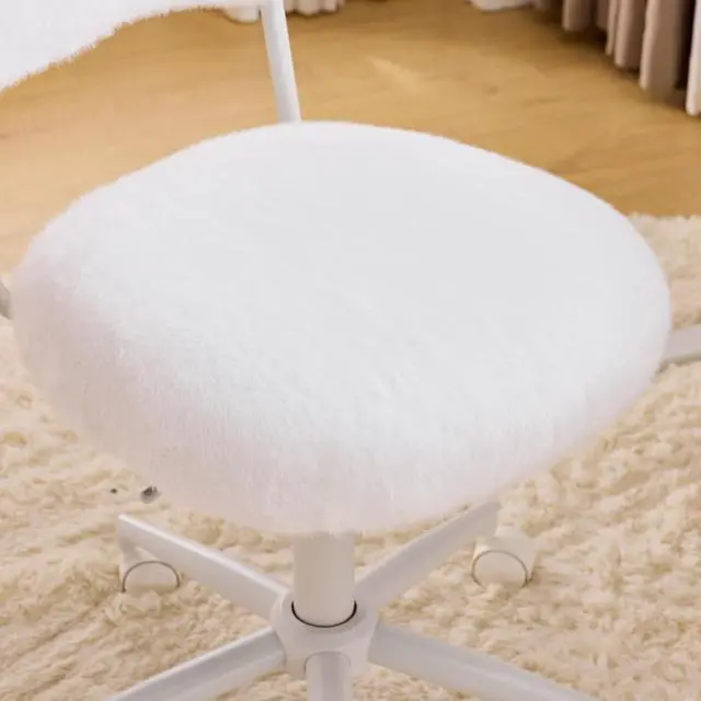 Alt view image 5 of 7 - Small Swivel Vanity Chair with Wheels & Back,15° Reclining Makeup Chair, Cute Armless Home Office Desk Chair for Learning or Bedroom, Mute Computer Chair for Girls or Kids,Plush Fur,Cream