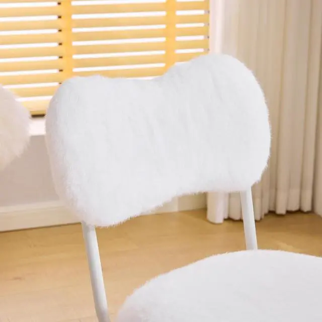 Alt view image 4 of 7 - Small Swivel Vanity Chair with Wheels & Back,15° Reclining Makeup Chair, Cute Armless Home Office Desk Chair for Learning or Bedroom, Mute Computer Chair for Girls or Kids,Plush Fur,Cream