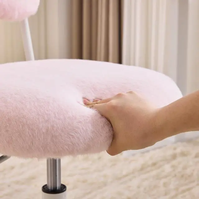 Alt view image 6 of 7 - Small Swivel Vanity Chair with Wheels & Back,15° Reclining Makeup Chair, Cute Armless Home Office Desk Chair for Learning or Bedroom, Mute Computer Chair for Girls or Kids,Plush Fur,Pink
