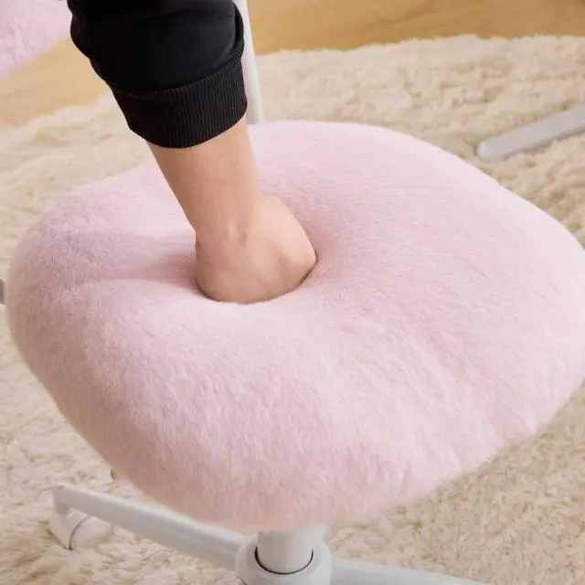 Alt view image 7 of 7 - Small Swivel Vanity Chair with Wheels & Back,15° Reclining Makeup Chair, Cute Armless Home Office Desk Chair for Learning or Bedroom, Mute Computer Chair for Girls or Kids,Plush Fur,Pink