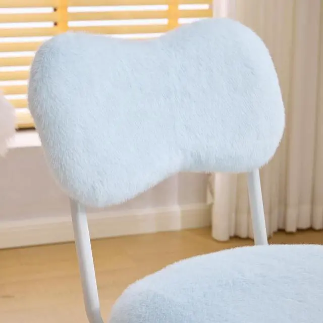 Alt view image 5 of 7 - Small Swivel Vanity Chair with Wheels & Back,15° Reclining Makeup Chair, Cute Armless Home Office Desk Chair for Learning or Bedroom, Mute Computer Chair for Girls or Kids,Plush Fur,Blue
