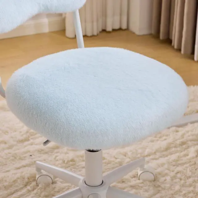 Alt view image 7 of 7 - Small Swivel Vanity Chair with Wheels & Back,15° Reclining Makeup Chair, Cute Armless Home Office Desk Chair for Learning or Bedroom, Mute Computer Chair for Girls or Kids,Plush Fur,Blue
