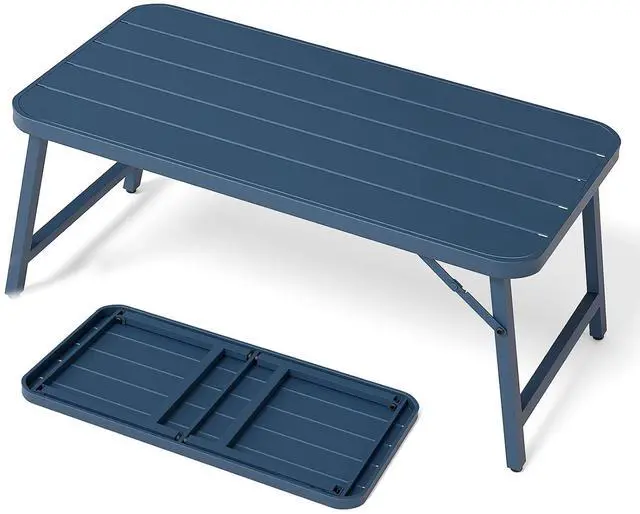 Main image of Outdoor Folding Coffee Table, Rectangle Drainable Iron Patio Table for Balcony, Porch, and Living Room, Blue