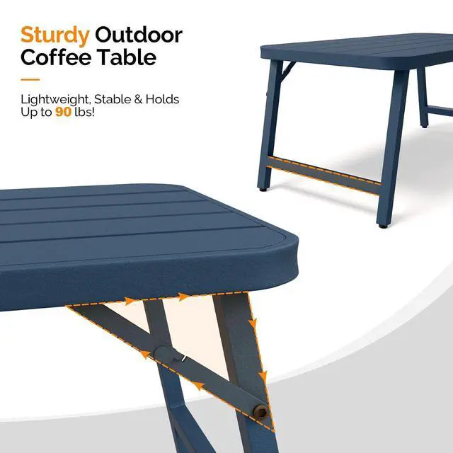 Alt view image 5 of 7 - Outdoor Folding Coffee Table, Rectangle Drainable Iron Patio Table for Balcony, Porch, and Living Room, Blue