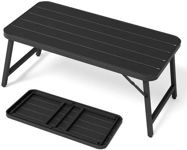 Main image of Outdoor Folding Coffee Table, Rectangle Drainable Iron Patio Table for Balcony, Porch, and Living Room, Black