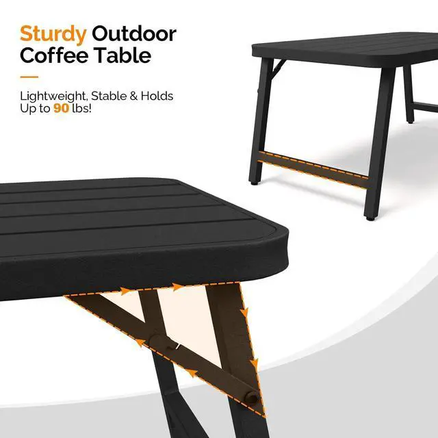 Alt view image 5 of 7 - Outdoor Folding Coffee Table, Rectangle Drainable Iron Patio Table for Balcony, Porch, and Living Room, Black