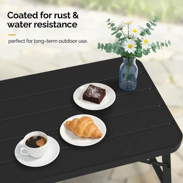 Alt view image 6 of 7 - Outdoor Folding Coffee Table, Rectangle Drainable Iron Patio Table for Balcony, Porch, and Living Room, Black