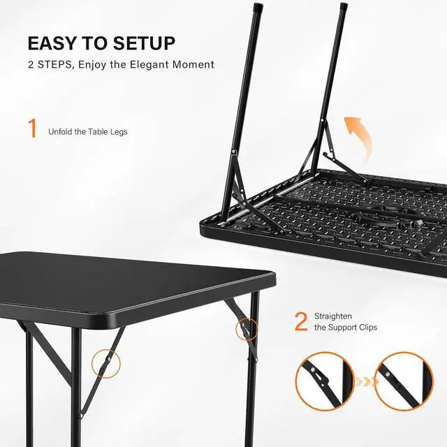 Alt view image 4 of 7 - Black Card Square Table, 38 inch Foldable Legs Full Table Top, Easy to Set up and Store, Folding Portable for Game Puzzles, Gathering, Party, Dining, Indoor, Outdoor, Outside