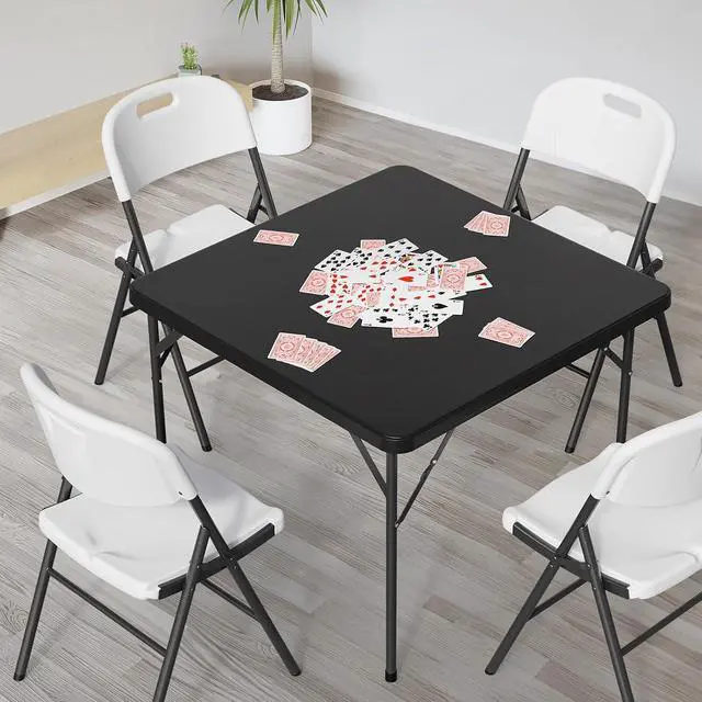 Alt view image 2 of 7 - Black Card Square Table, 38 inch Foldable Legs Full Table Top, Easy to Set up and Store, Folding Portable for Game Puzzles, Gathering, Party, Dining, Indoor, Outdoor, Outside