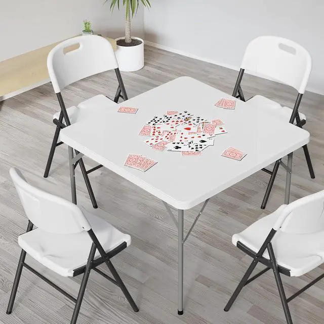 Alt view image 2 of 7 - White Card Square Table, 38 inch Foldable Legs Full Table Top, Easy to Set up and Store, Folding Portable for Game Puzzles, Gathering, Party, Dining, Indoor, Outdoor, Outside