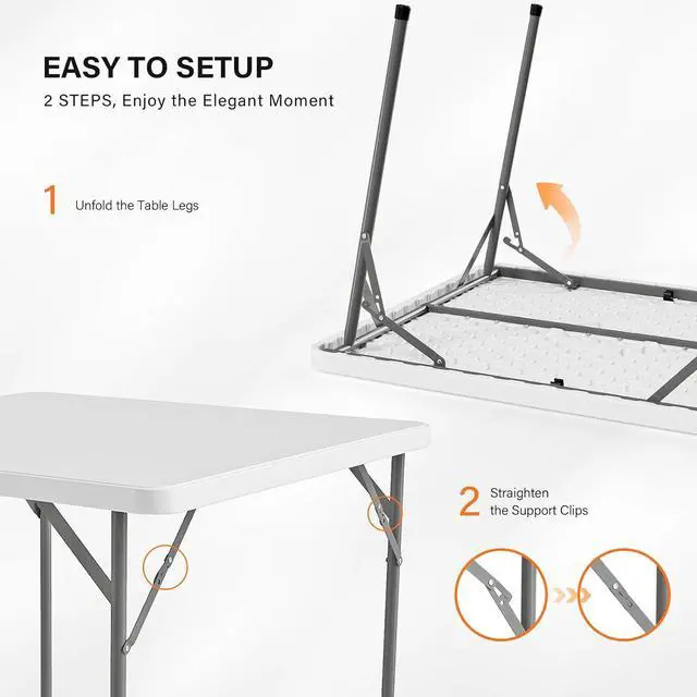 Alt view image 4 of 7 - White Card Square Table, 38 inch Foldable Legs Full Table Top, Easy to Set up and Store, Folding Portable for Game Puzzles, Gathering, Party, Dining, Indoor, Outdoor, Outside