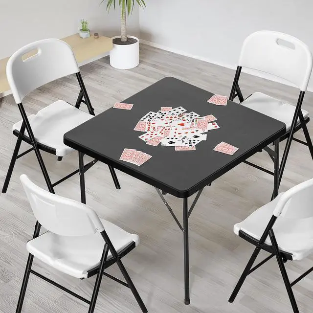 Alt view image 2 of 7 - Black Card Square Table, 34 inch Foldable Legs Full Table Top, Easy to Set up and Store, Folding Portable for Game Puzzles, Gathering, Party, Dining, Indoor, Outdoor, Outside