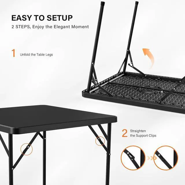 Alt view image 4 of 7 - Black Card Square Table, 34 inch Foldable Legs Full Table Top, Easy to Set up and Store, Folding Portable for Game Puzzles, Gathering, Party, Dining, Indoor, Outdoor, Outside