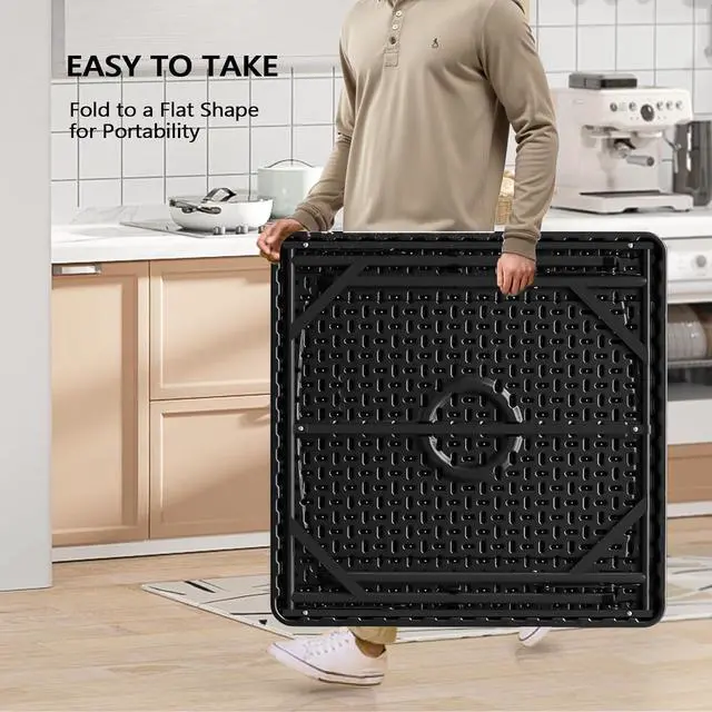 Alt view image 5 of 7 - Black Card Square Table, 34 inch Foldable Legs Full Table Top, Easy to Set up and Store, Folding Portable for Game Puzzles, Gathering, Party, Dining, Indoor, Outdoor, Outside