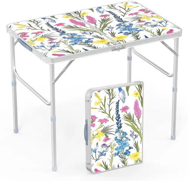 Main image of 3FT Small Folding Camping Table Adjustable Height Aluminum Folding Table for Picnic Party BBQ, Plastic RV Suitcase Table Portable Lightweight Fold Up Utility Outdoor Tables
