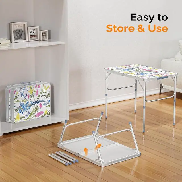Alt view image 4 of 6 - 3FT Small Folding Camping Table Adjustable Height Aluminum Folding Table for Picnic Party BBQ, Plastic RV Suitcase Table Portable Lightweight Fold Up Utility Outdoor Tables