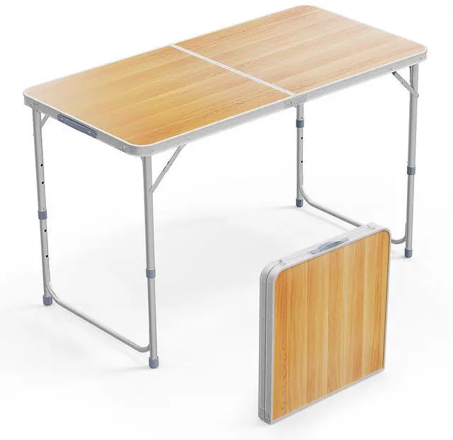 Main image of 4FT White Folding Table with Carrying Handle Height Adjustable Lightweight Fold Up Portable for Indoor Outdoor Picnic,Camping,Hiking,Fishing,BBQ