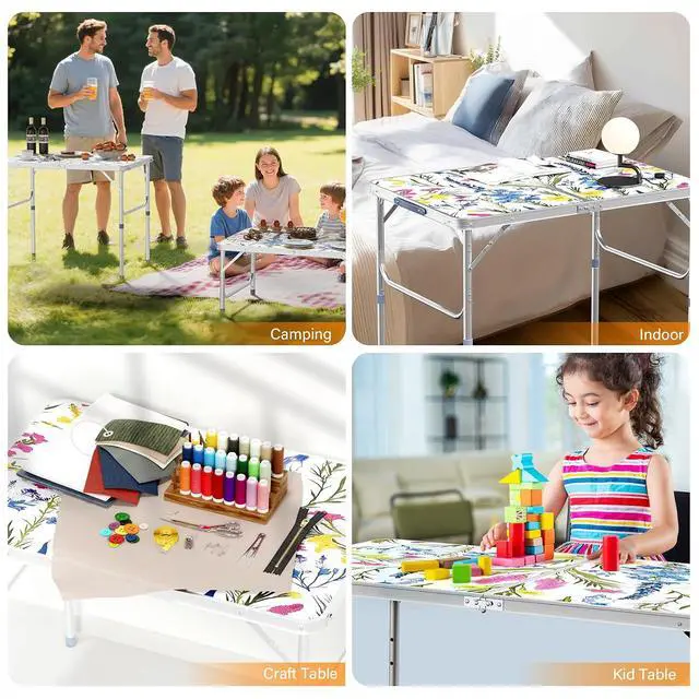 Alt view image 6 of 6 - 3FT Small Folding Camping Table Adjustable Height Aluminum Folding Table for Picnic Party BBQ, Plastic RV Suitcase Table Portable Lightweight Fold Up Utility Outdoor Tables