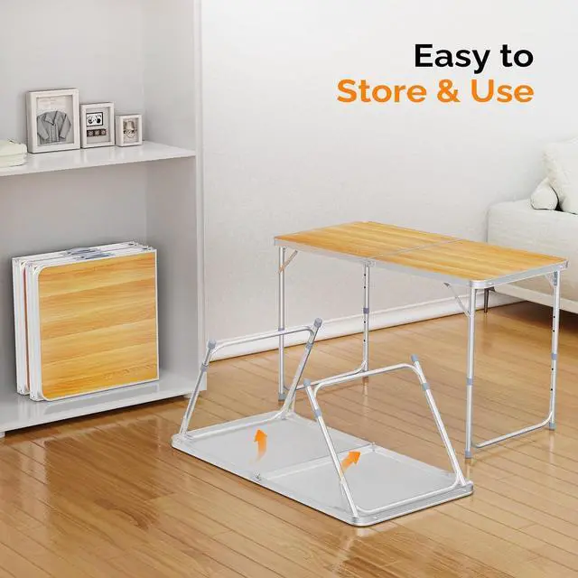 Alt view image 5 of 6 - 4FT White Folding Table with Carrying Handle Height Adjustable Lightweight Fold Up Portable for Indoor Outdoor Picnic,Camping,Hiking,Fishing,BBQ