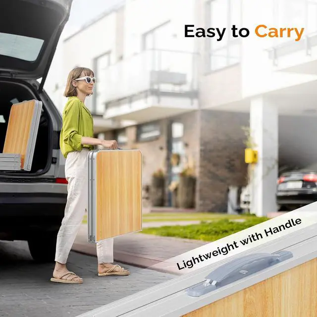 Alt view image 6 of 6 - 4FT White Folding Table with Carrying Handle Height Adjustable Lightweight Fold Up Portable for Indoor Outdoor Picnic,Camping,Hiking,Fishing,BBQ