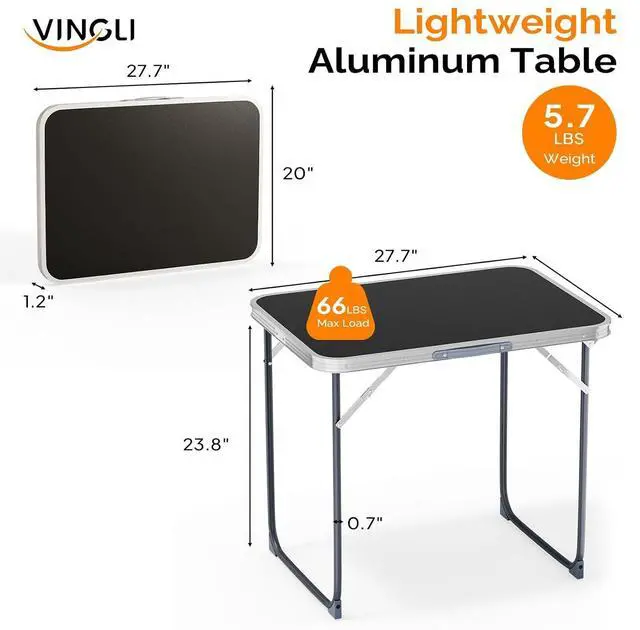 Alt view image 2 of 5 - 2.3FT Small Camping TablePortable Camping Table with Carrying Handle, Picnic Table Foldable Table Essentials for Indoor Outdoor