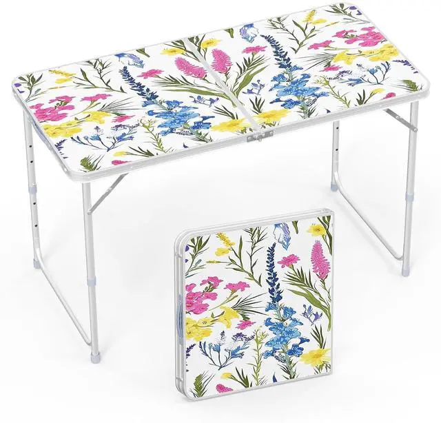 Main image of 4FT White Folding Table with Carrying Handle Height Adjustable Lightweight Fold Up Portable for Indoor Outdoor Picnic,Camping,Hiking,Fishing,BBQ