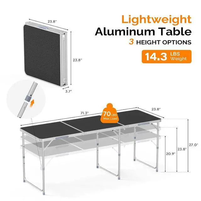 Alt view image 2 of 6 - 6ft Folding Camping Table with Carry Handle,Portable Utility Table Multipurpose for Party Picnic Tailgating Outdoor Patio Garden Indoor Kitchen