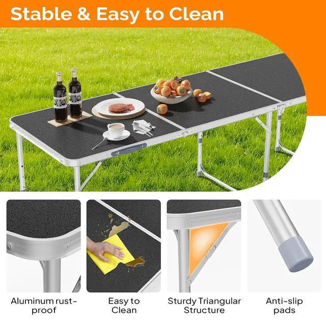 Alt view image 3 of 6 - 6ft Folding Camping Table with Carry Handle,Portable Utility Table Multipurpose for Party Picnic Tailgating Outdoor Patio Garden Indoor Kitchen