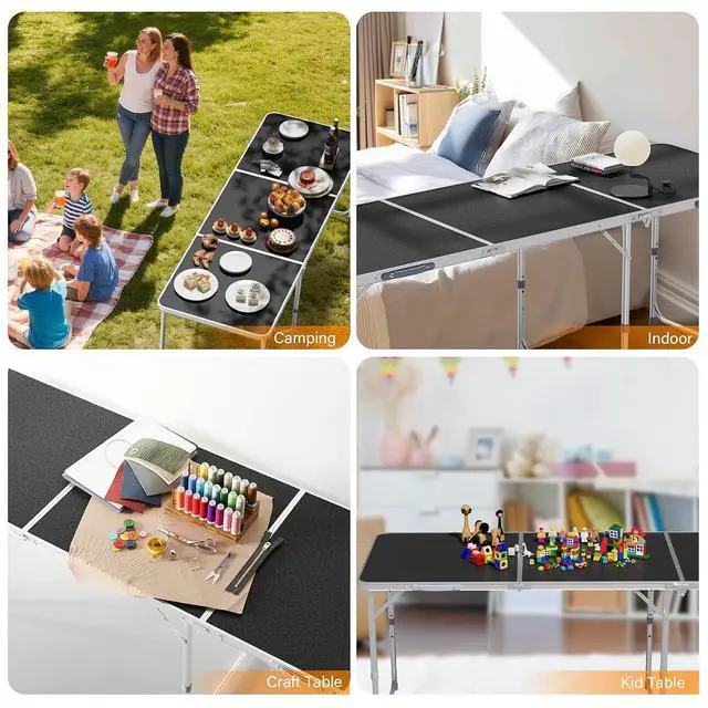 Alt view image 4 of 6 - 6ft Folding Camping Table with Carry Handle,Portable Utility Table Multipurpose for Party Picnic Tailgating Outdoor Patio Garden Indoor Kitchen