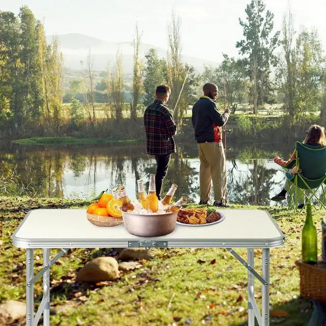 Alt view image 2 of 7 - 3FT Small Camping Folding Table Adjustable Height Aluminum Folding Table for Picnic Party BBQ, Plastic RV Suitcase Table Portable Lightweight Fold Up Utility Outdoor Tables