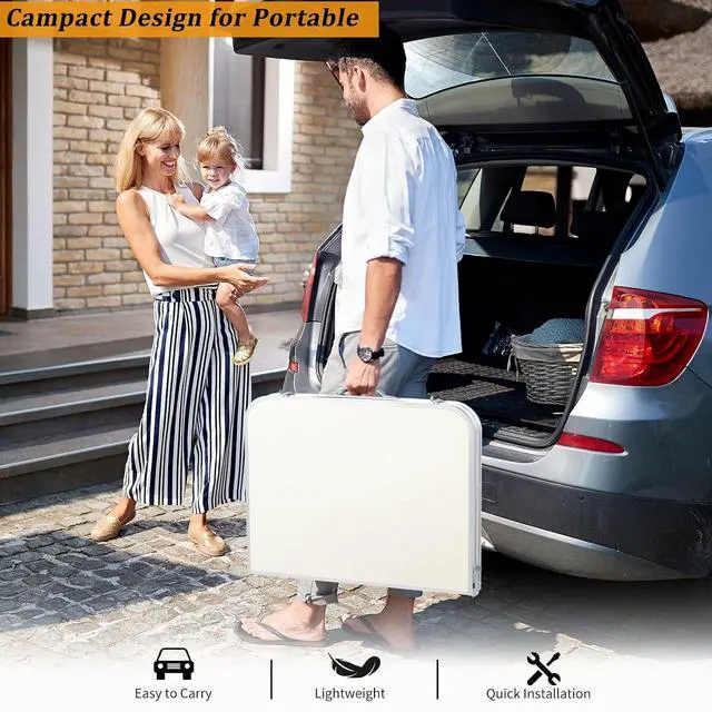 Alt view image 5 of 7 - 3FT Small Camping Folding Table Adjustable Height Aluminum Folding Table for Picnic Party BBQ, Plastic RV Suitcase Table Portable Lightweight Fold Up Utility Outdoor Tables