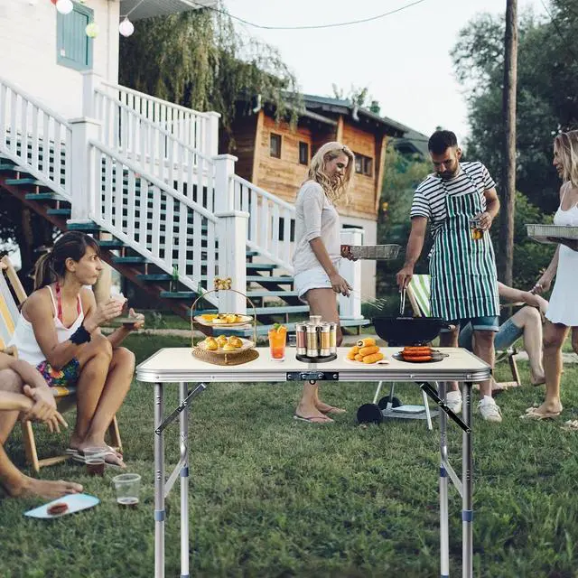 Alt view image 6 of 7 - 3FT Small Camping Folding Table Adjustable Height Aluminum Folding Table for Picnic Party BBQ, Plastic RV Suitcase Table Portable Lightweight Fold Up Utility Outdoor Tables
