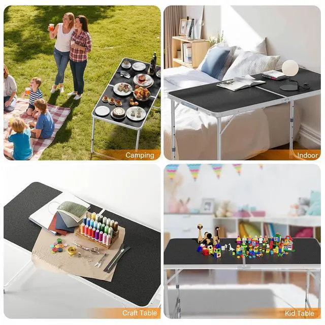 Alt view image 3 of 6 - 4FT White Folding Table with Carrying Handle Height Adjustable Lightweight Fold Up Portable for Indoor Outdoor Picnic,Camping,Hiking,Fishing,BBQ