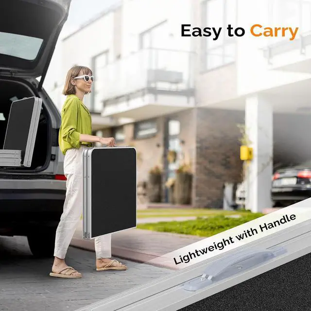 Alt view image 6 of 6 - 4FT White Folding Table with Carrying Handle Height Adjustable Lightweight Fold Up Portable for Indoor Outdoor Picnic,Camping,Hiking,Fishing,BBQ