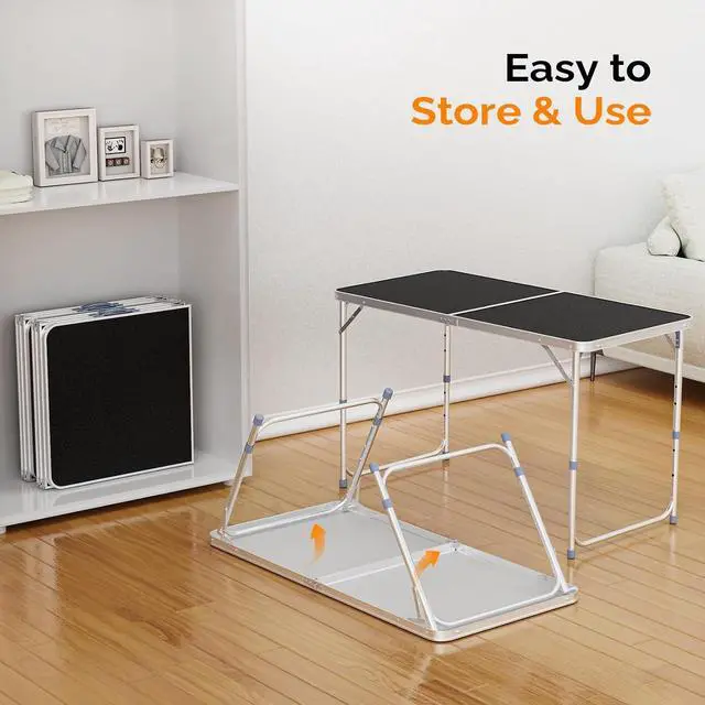 Alt view image 5 of 6 - 4FT White Folding Table with Carrying Handle Height Adjustable Lightweight Fold Up Portable for Indoor Outdoor Picnic,Camping,Hiking,Fishing,BBQ