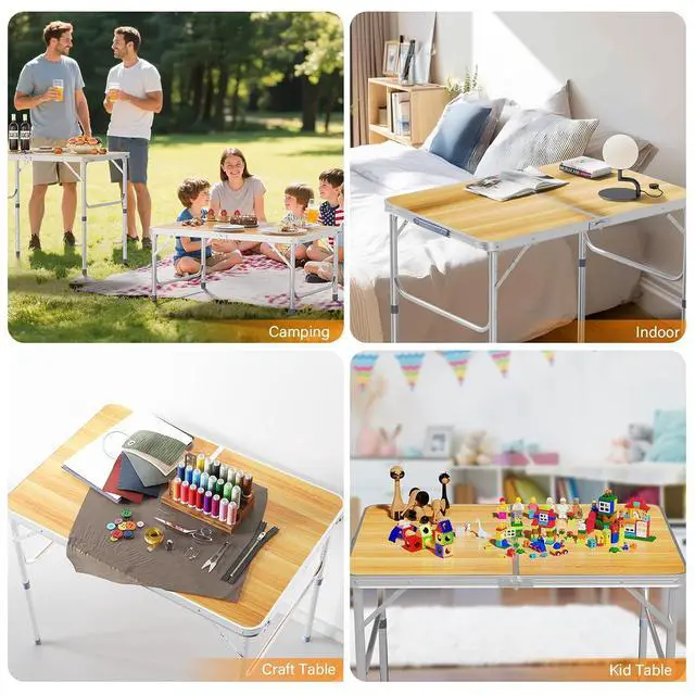 Alt view image 3 of 6 - 3FT Small Camping Table Adjustable Height Aluminum Folding Table for Picnic Party BBQ, Plastic RV Suitcase Table Portable Lightweight Fold Up Utility Outdoor Tables with Carrying Handle