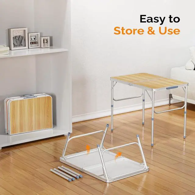 Alt view image 5 of 6 - 3FT Small Camping Table Adjustable Height Aluminum Folding Table for Picnic Party BBQ, Plastic RV Suitcase Table Portable Lightweight Fold Up Utility Outdoor Tables with Carrying Handle