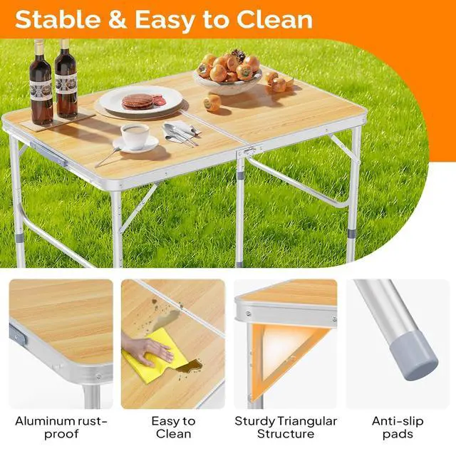 Alt view image 4 of 6 - 3FT Small Camping Table Adjustable Height Aluminum Folding Table for Picnic Party BBQ, Plastic RV Suitcase Table Portable Lightweight Fold Up Utility Outdoor Tables with Carrying Handle