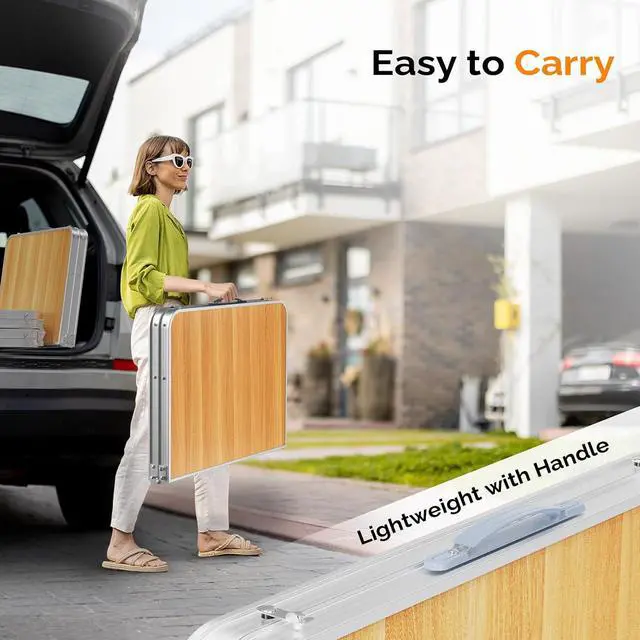 Alt view image 6 of 6 - 3FT Small Camping Table Adjustable Height Aluminum Folding Table for Picnic Party BBQ, Plastic RV Suitcase Table Portable Lightweight Fold Up Utility Outdoor Tables with Carrying Handle