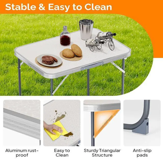 Alt view image 3 of 5 - 2.3FT Small Camping TablePortable Camping Table with Carrying Handle, Picnic Table Foldable Table Essentials for Indoor Outdoor