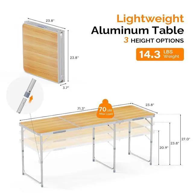 Alt view image 2 of 6 - 6ft Folding Camping Table with Carry Handle,Portable Utility Table Multipurpose for Party Picnic Tailgating Outdoor Patio Garden Indoor Kitchen