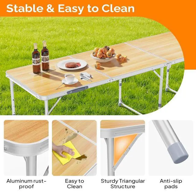 Alt view image 4 of 6 - 6ft Folding Camping Table with Carry Handle,Portable Utility Table Multipurpose for Party Picnic Tailgating Outdoor Patio Garden Indoor Kitchen