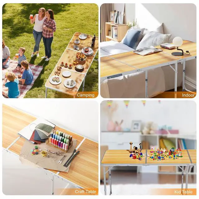 Alt view image 3 of 6 - 6ft Folding Camping Table with Carry Handle,Portable Utility Table Multipurpose for Party Picnic Tailgating Outdoor Patio Garden Indoor Kitchen
