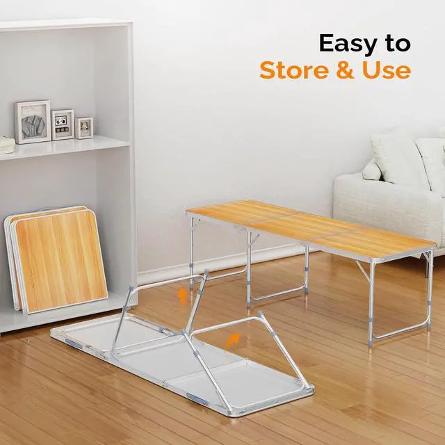 Alt view image 6 of 6 - 6ft Folding Camping Table with Carry Handle,Portable Utility Table Multipurpose for Party Picnic Tailgating Outdoor Patio Garden Indoor Kitchen