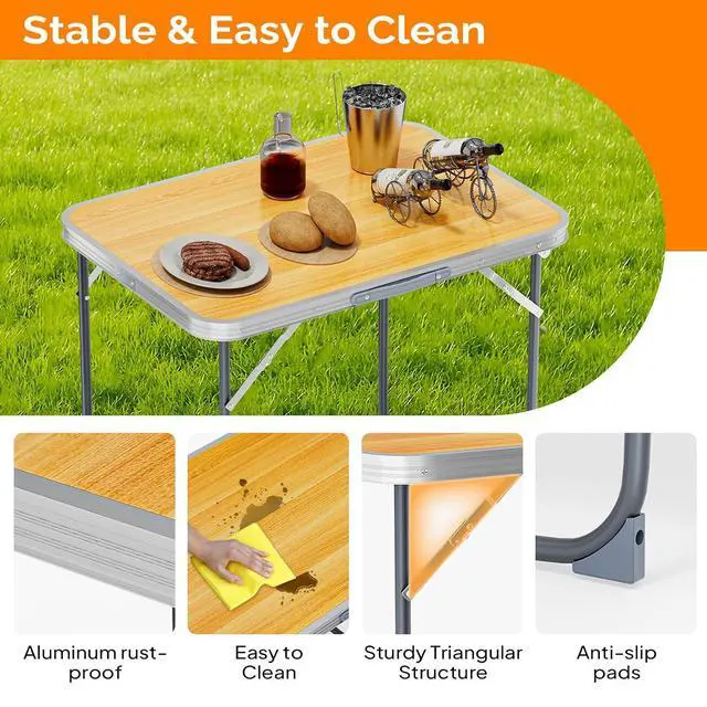 Alt view image 3 of 5 - 2.3FT Small Camping TablePortable Camping Table with Carrying Handle, Picnic Table Foldable Table Essentials for Indoor Outdoor