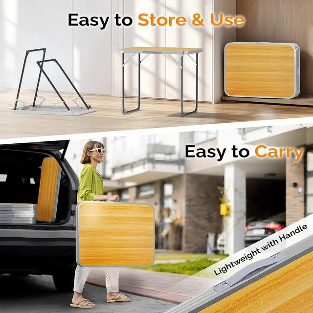 Alt view image 4 of 5 - 2.3FT Small Camping TablePortable Camping Table with Carrying Handle, Picnic Table Foldable Table Essentials for Indoor Outdoor